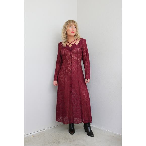 1980's Vintage Witchy Wine and Lace Dress ~ Women's MD LG ~ Stevie Nicks Vibes - Picture 5 of 10